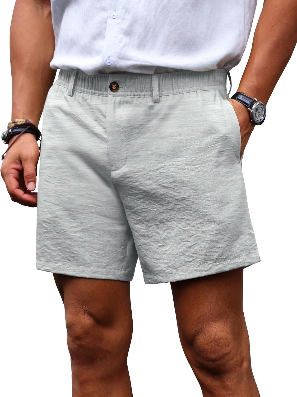 Sailwind Men’s 5.5" Linen Shorts Casual Summer Elastic Waist Lightweight Vacation Shorts with Pockets Daily Wear Outfit