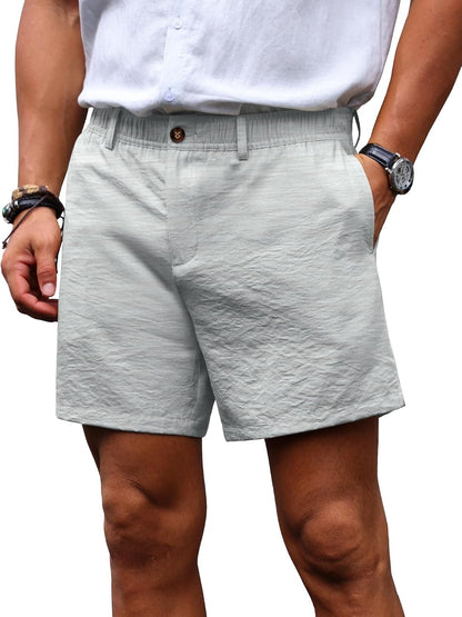 Sailwind Men’s 5.5" Linen Shorts Casual Summer Elastic Waist Lightweight Vacation Shorts with Pockets Daily Wear Outfit