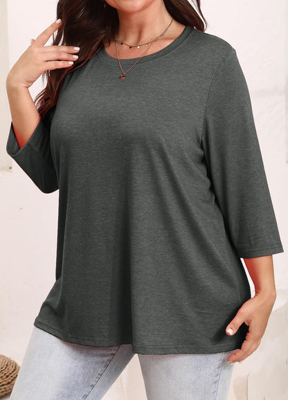 YEXIPO Womens Plus Size Tops 3/4 Sleeve Casual T Shirts Blouses Crew Neck Loose Fit Tunic Tops