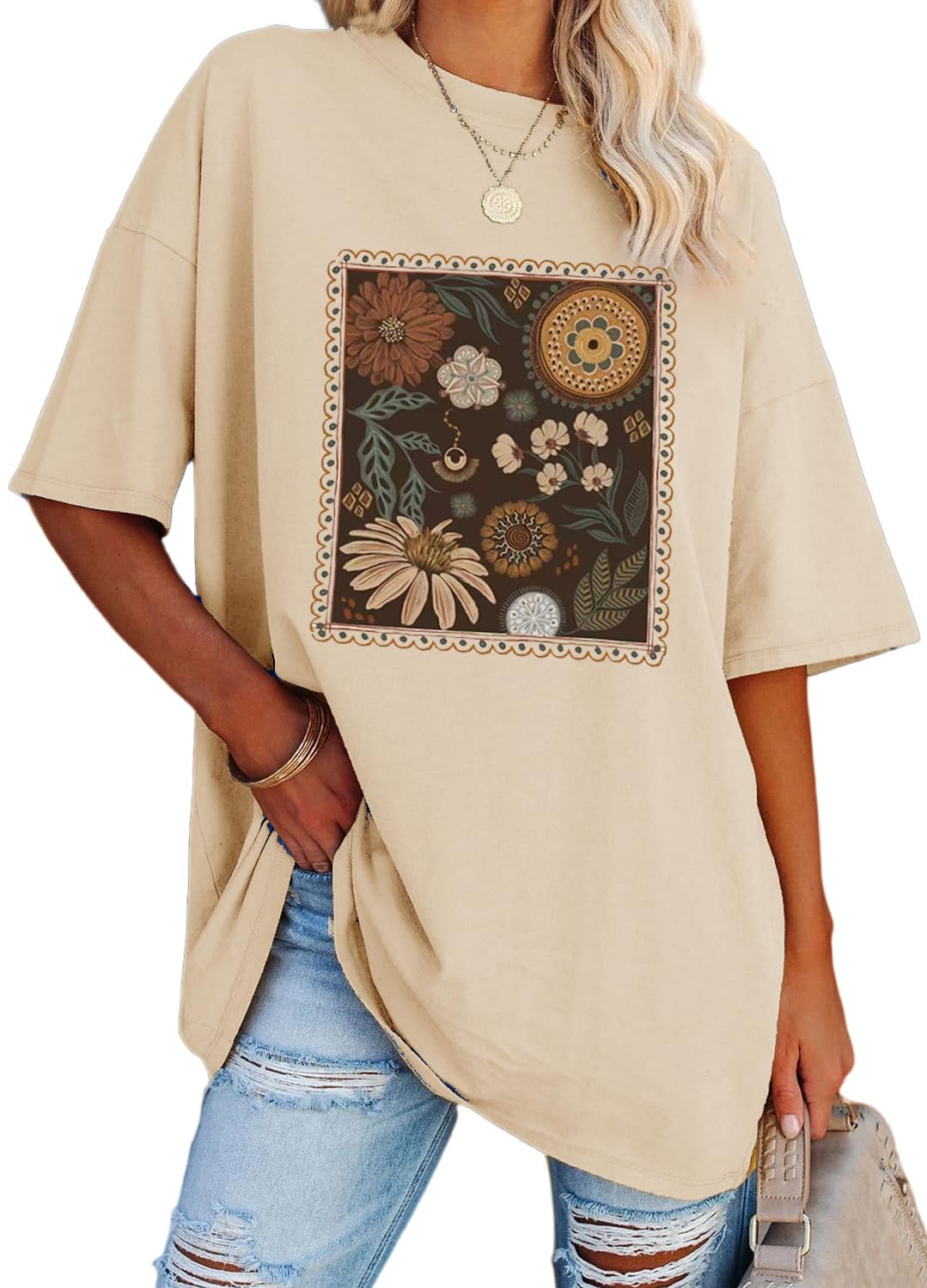 YEXIPO Women's Oversized T Shirts Graphic Tees Summer Short Sleeve Loose Fit Casual Crewneck Plain Tunic Tops