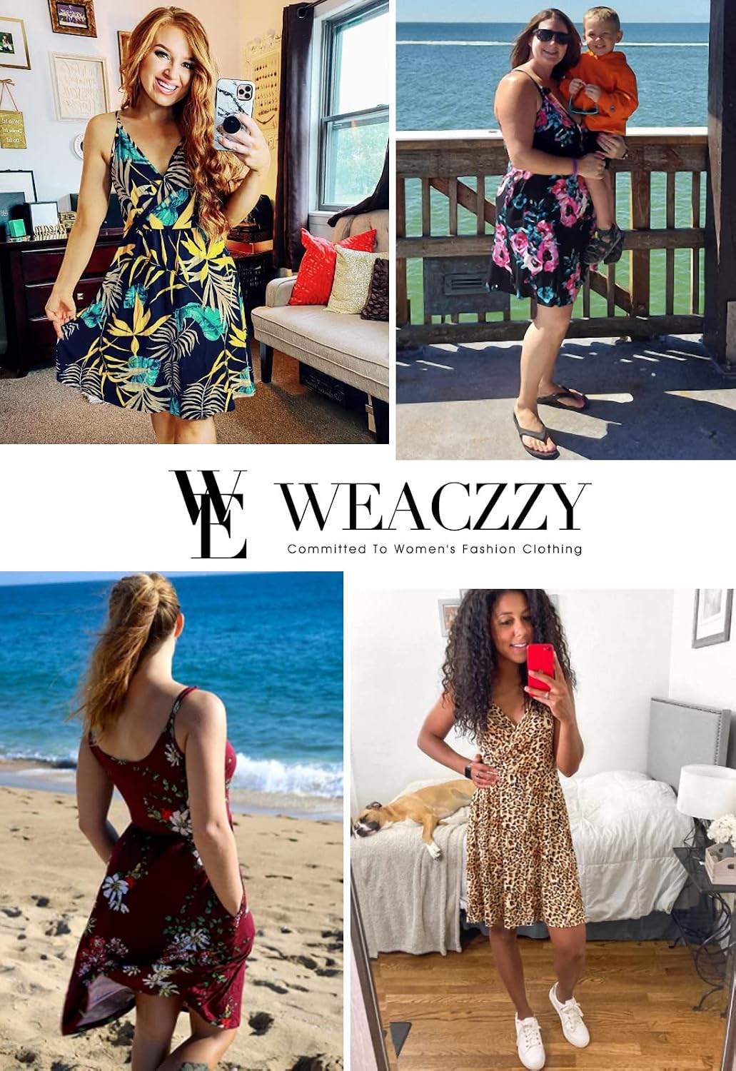 WEACZZY Women's 2026 Summer Dresses V Neck Spaghetti Strap Sundress Casual Beach Flowy Mini Dress with Pockets