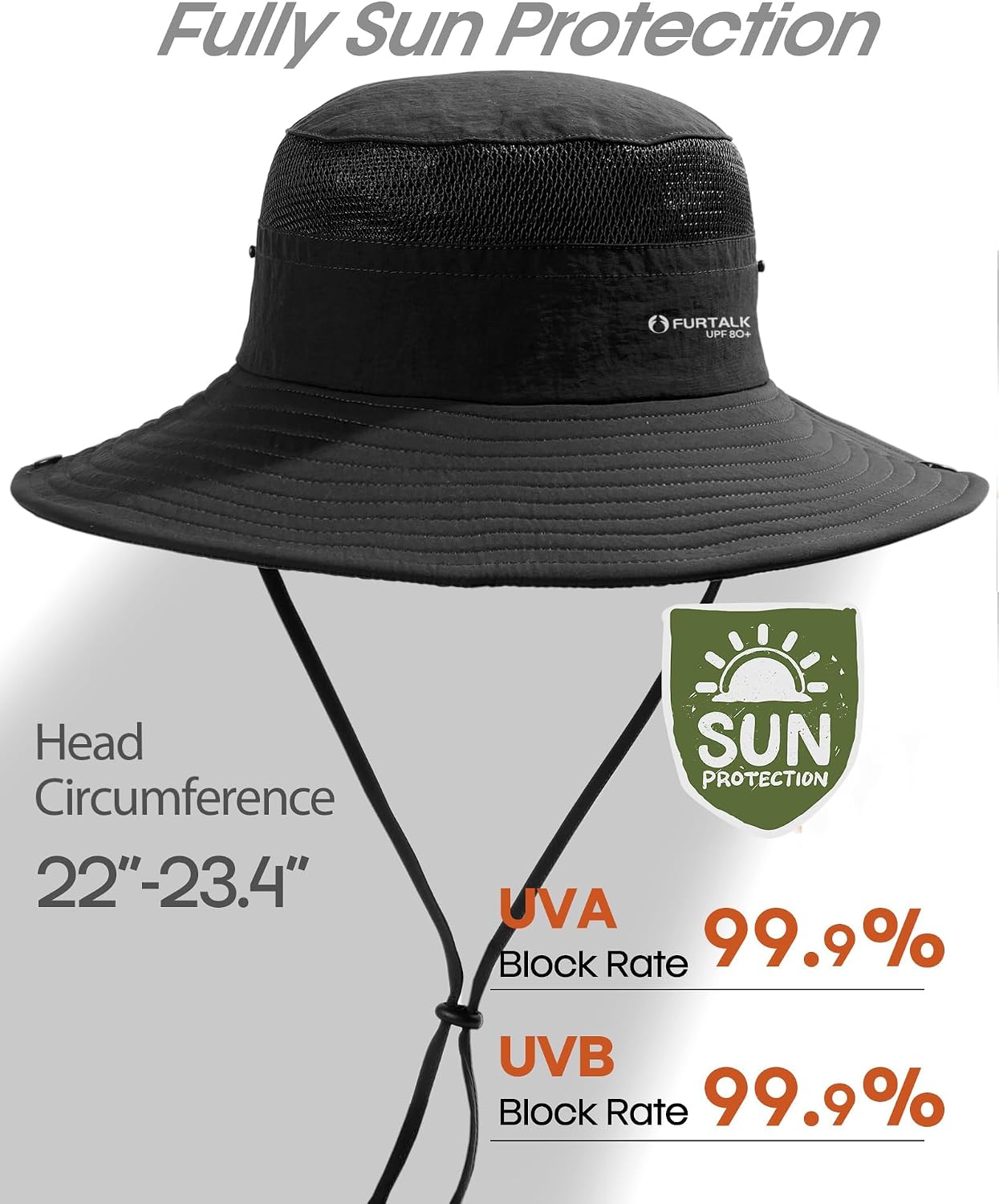 FURTALK Sun Hats for Men Women UPF Sun Protection Breathable Wide Brim | Nylon UV Protection, Breathable Adjustable, 2-in-1 Wide Brim, Packable Water-Resistant, Fishing Hiking Summer