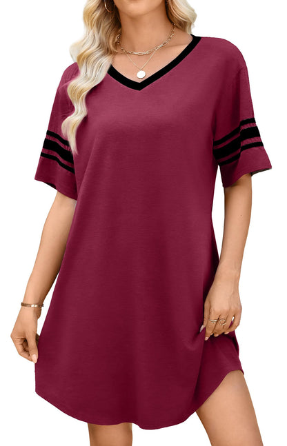 WEACZZY Women's Sleep Shirt Short Sleeve Nightgown Loose Fit Breathable | Crew Neck, Soft Polyester Blend Sleepwear, Solid Colors Floral Prints, Pajama Dress, Loungewear, House Casual Daily Wear
