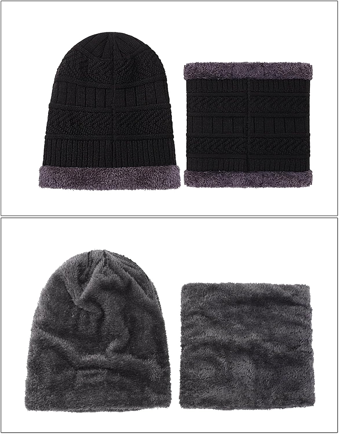 PFFY Warm Beanie Hat Scarf Set Knit Hats Thick Fleece Lined Winter Cap Neck Warmer for Men Women