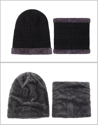 PFFY Warm Beanie Hat Scarf Set Knit Hats Thick Fleece Lined Winter Cap Neck Warmer for Men Women