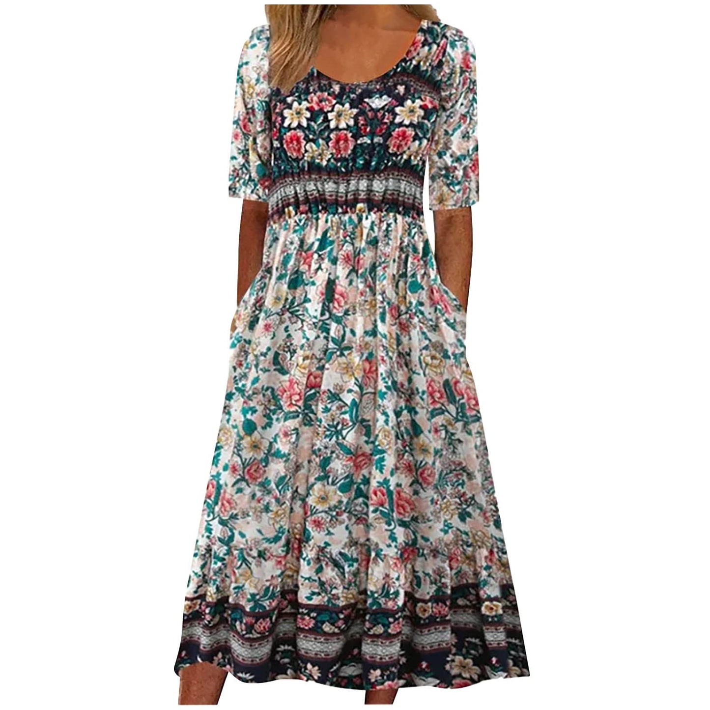fartey Tshirt Dress for Women 2026 Casual Plus Size Summer Midi Dress Boho Floral Print Loose Flowy Long Dresses with Pockets