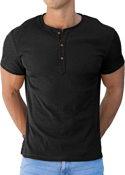 Sailwind Mens Muscle Slim Henley Shirts Short Sleeve Athletic T-Shirts Cotton Summer Button Tees