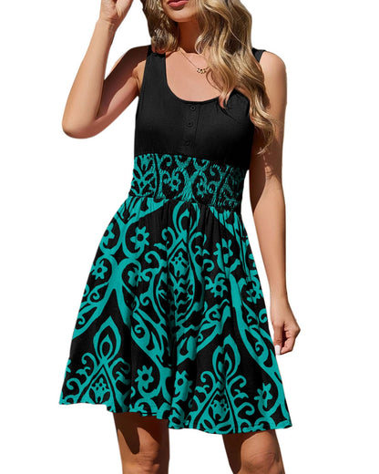 Summer Dresses for Women Casual Sleeveless Sundresses Elastic Waist Mini Sun Dress