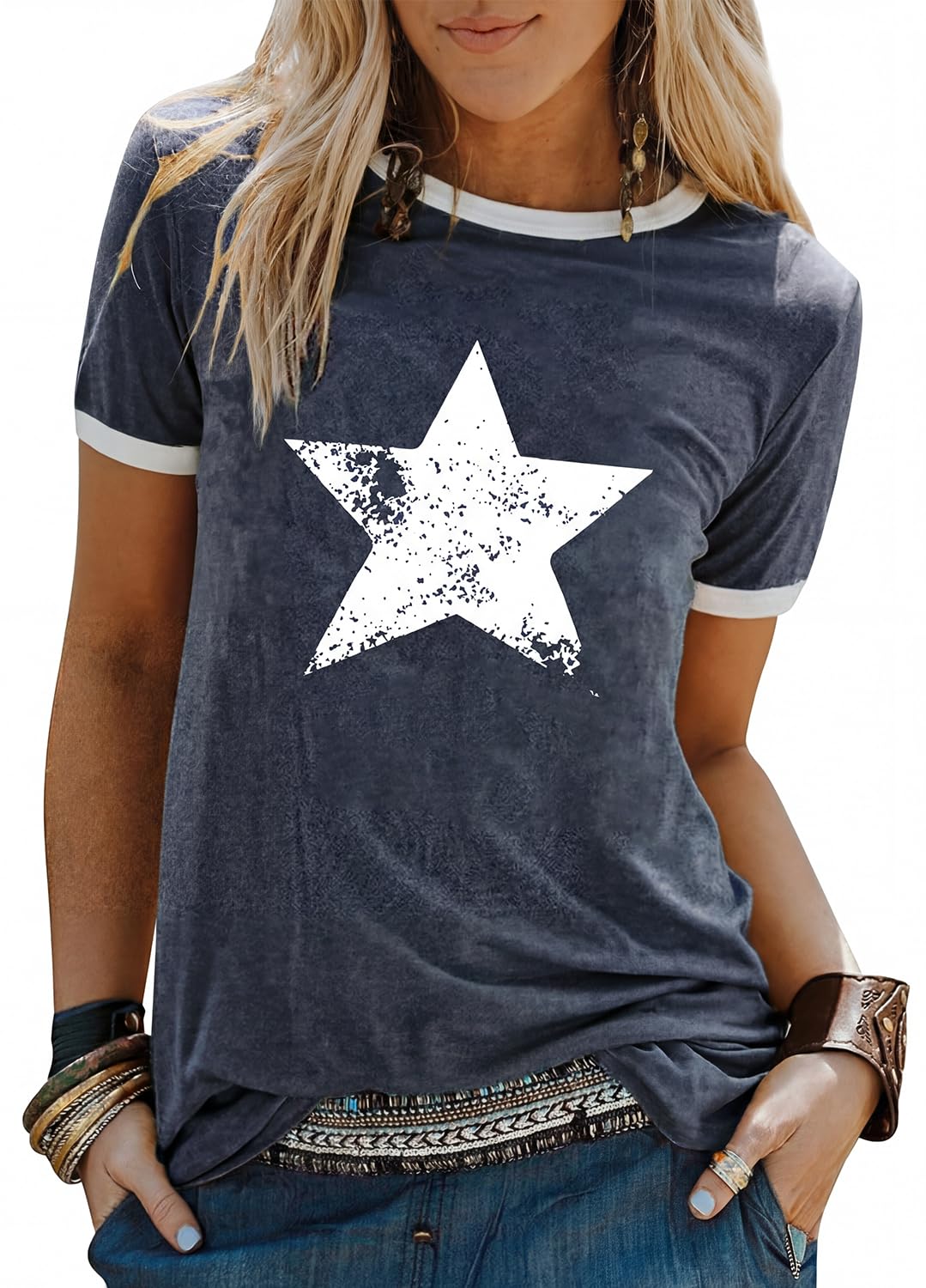 YEXIPO Graphic Tees for Women Short Sleeve Summer Tops Funny Letter Printed Loose Casual T Shirts
