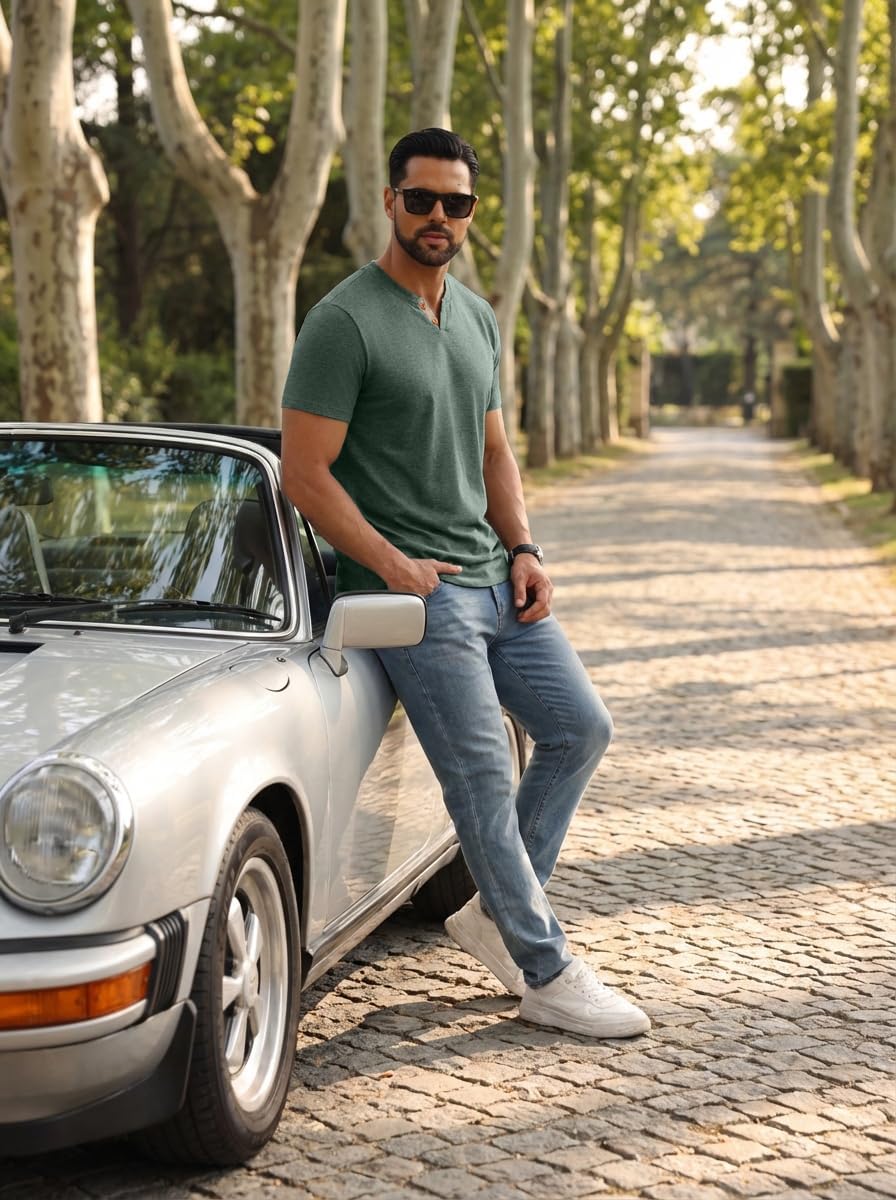 Sailwind Mens Henley Lightweight Shirts Short Sleeve Casual Cotton Button T-Shirts Summer Basic Tee