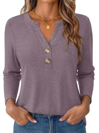 GKBK Womens Long Sleeve Tops Fall Clothing V Neck Casual Shirts Button Dressy Trendy Blouses Loose Fit Tunic