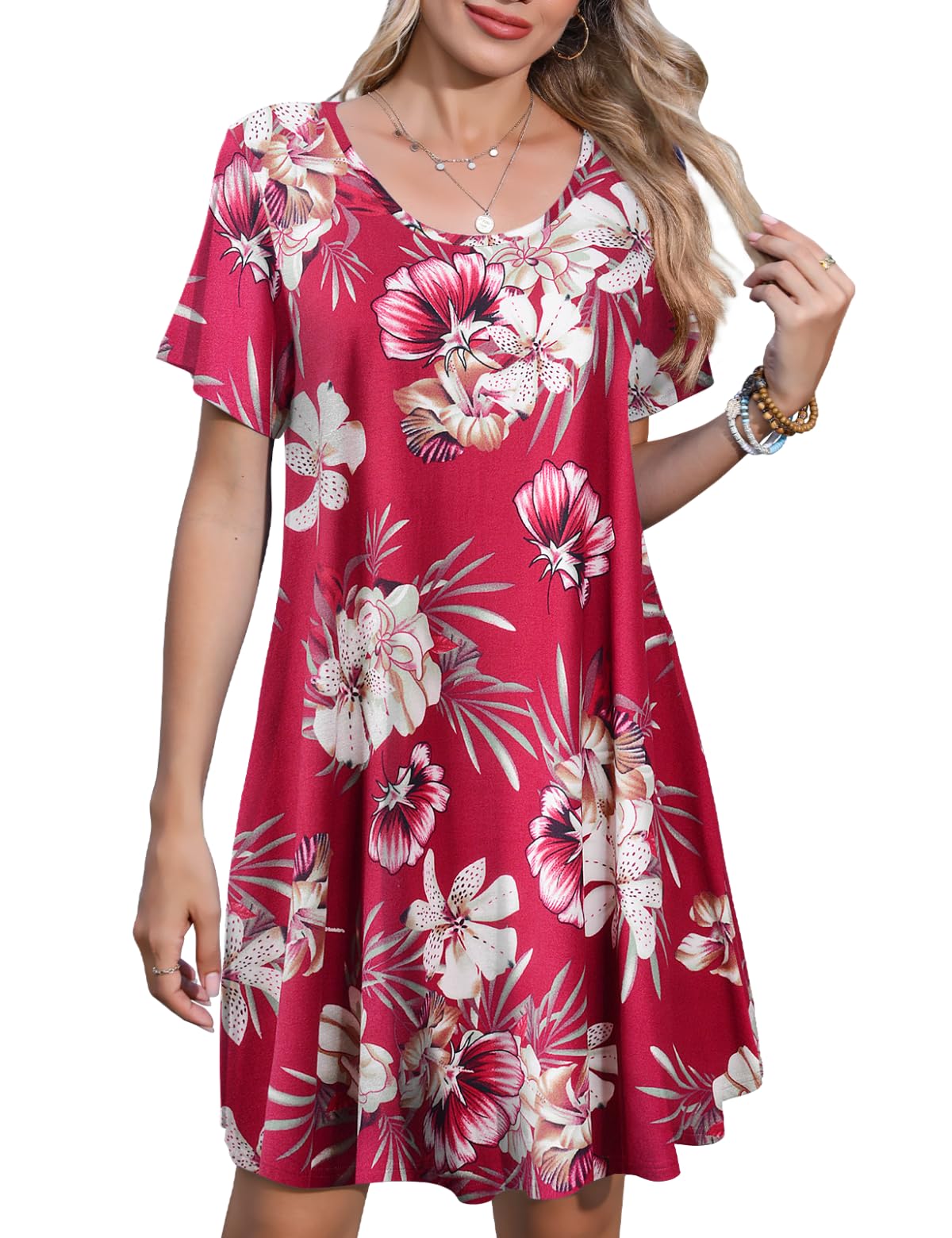 JollieLovin Plus Size Summer T-Shirt Casual Dresses for Curvy Women Flowy Swing