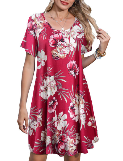 JollieLovin Plus Size Summer T-Shirt Casual Dresses for Curvy Women Flowy Swing