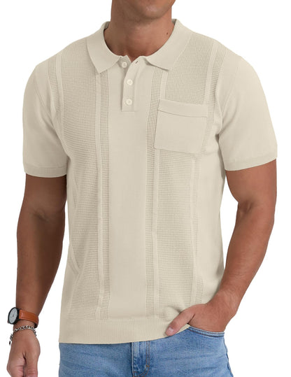 Sailwind Mens Textured Knit Polo Shirts Short Sleeve Summer Collared T Shirt with Pocket