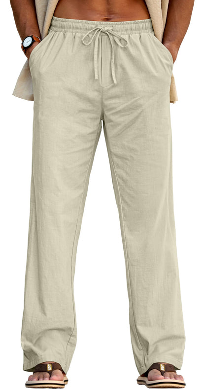 Sailwind Men's Casual Linen Pants Beach Summer Drawstring Elastic Waist Lightweight Pants