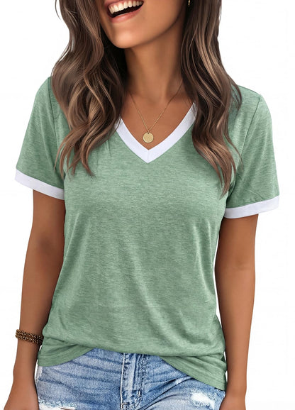 YEXIPO Womens T Shirts Graphic Tees Spring Short Sleeve V Neck Funny Letter Print Casual Loose Cute Summer Tops