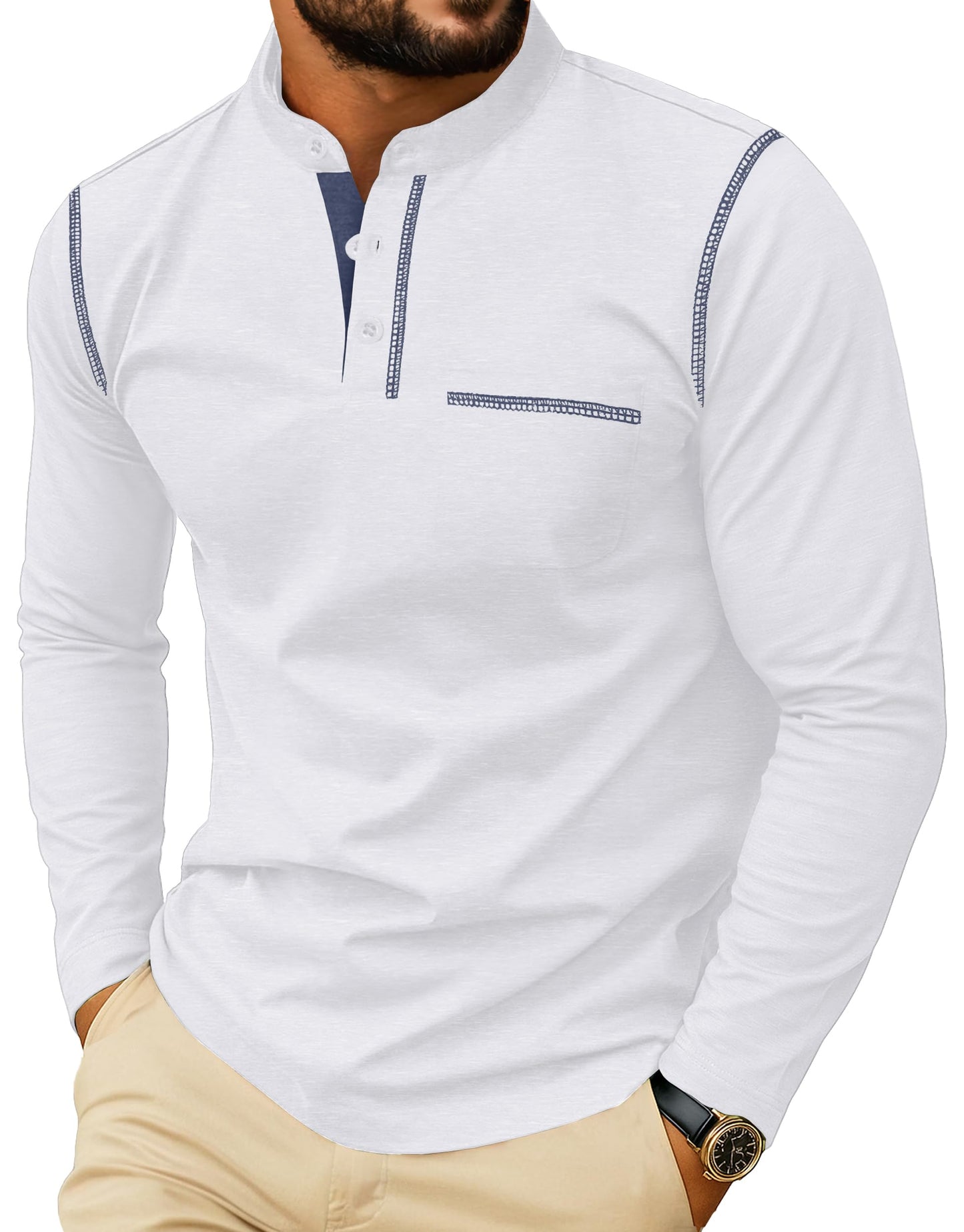 Sailwind Men's Henley Shirts Long Sleeve Button T-Shirt Casual Stylish Cotton Pullover Shirt with Pocket