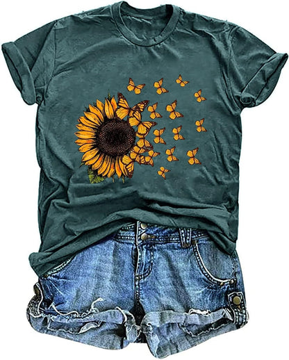 Women's Vintage Floral T Shirt Boho Wildflower Graphic Loose Tees Short Sleeve Casual Tops