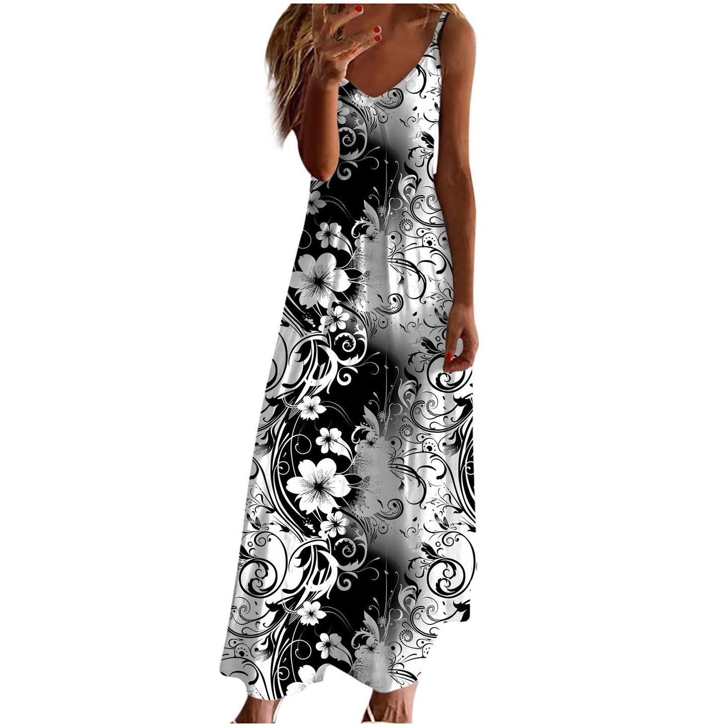 Ceboyel Women Floral Spaghetti Strap Sundress Casual Summer Long Maxi Dress Vneck Sexy Boho Dresses Trendy Beach Clothes