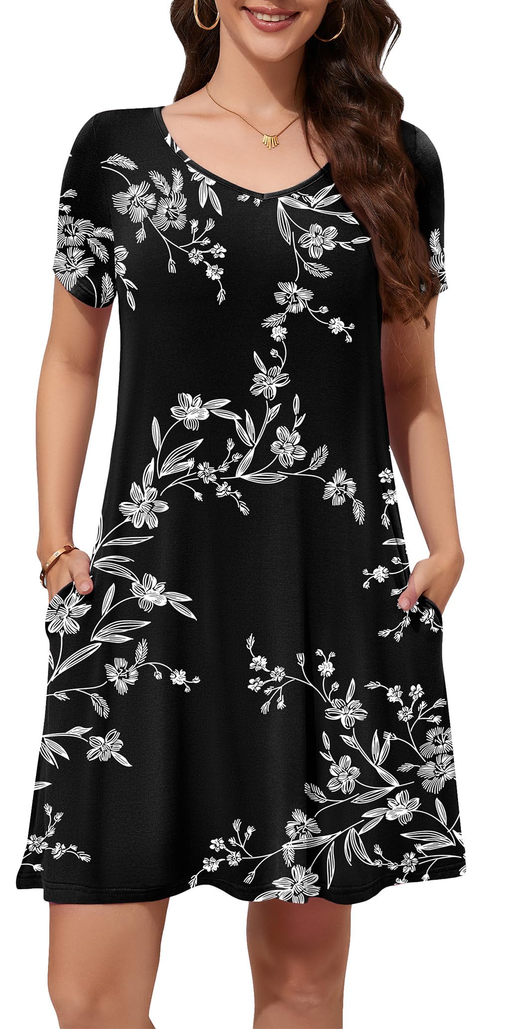 WEACZZY Summer Dresses for Women 2026 V-Neck Casual T Shirt Dress Loose Short Sleeve Flowy Dresses with Pockets