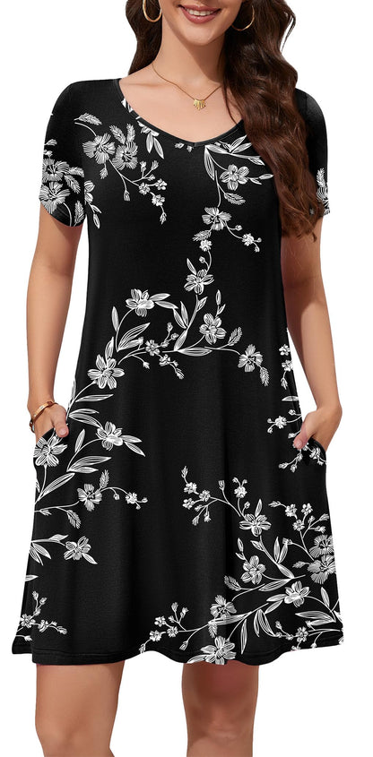 WEACZZY Summer Dresses for Women 2026 V-Neck Casual T Shirt Dress Loose Short Sleeve Flowy Dresses with Pockets