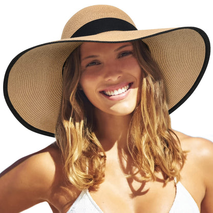 FURTALK Womens Sun Straw Hat Wide Brim Summer Hat Foldable Packable Floppy Beach Hats for Women