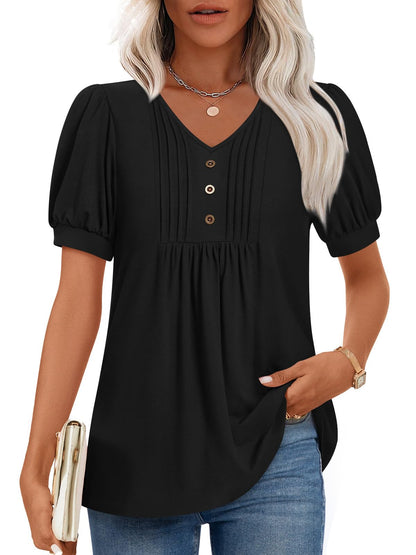 Findsweet Women's Summer Tunic Tops Casual Dressy Blouses Short Sleeve Shirts M-4XL