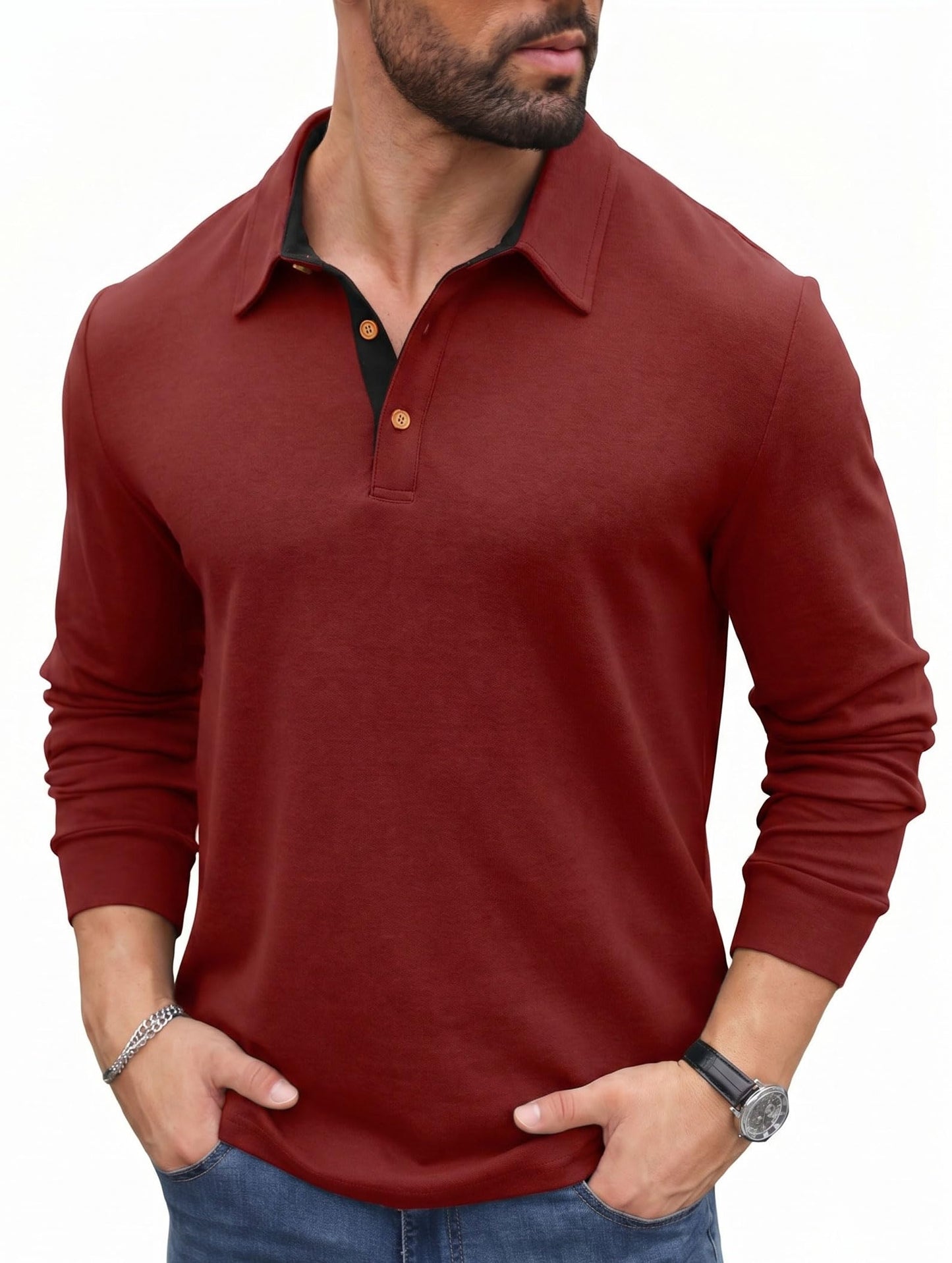 Sailwind Men' s Long Sleeve Polo Shirts Classic Soft Casual Collared Golf Shirt