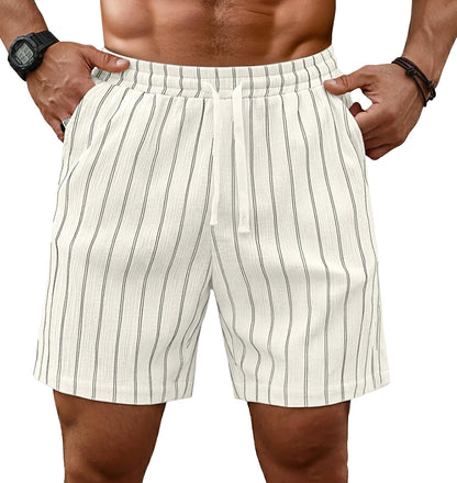 Sailwind Mens Striped Casual 7" Shorts Summer Beach Elastic Waist Drawstring Shorts with Pockets