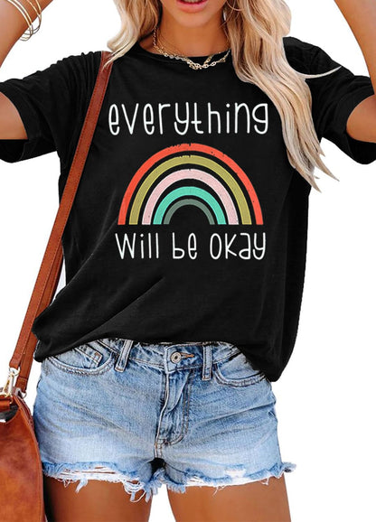 YEXIPO Womens Graphic Tees Short Sleeve Summer Tops Funny Letter Print Crew Neck Casual Loose Cute T Shirts