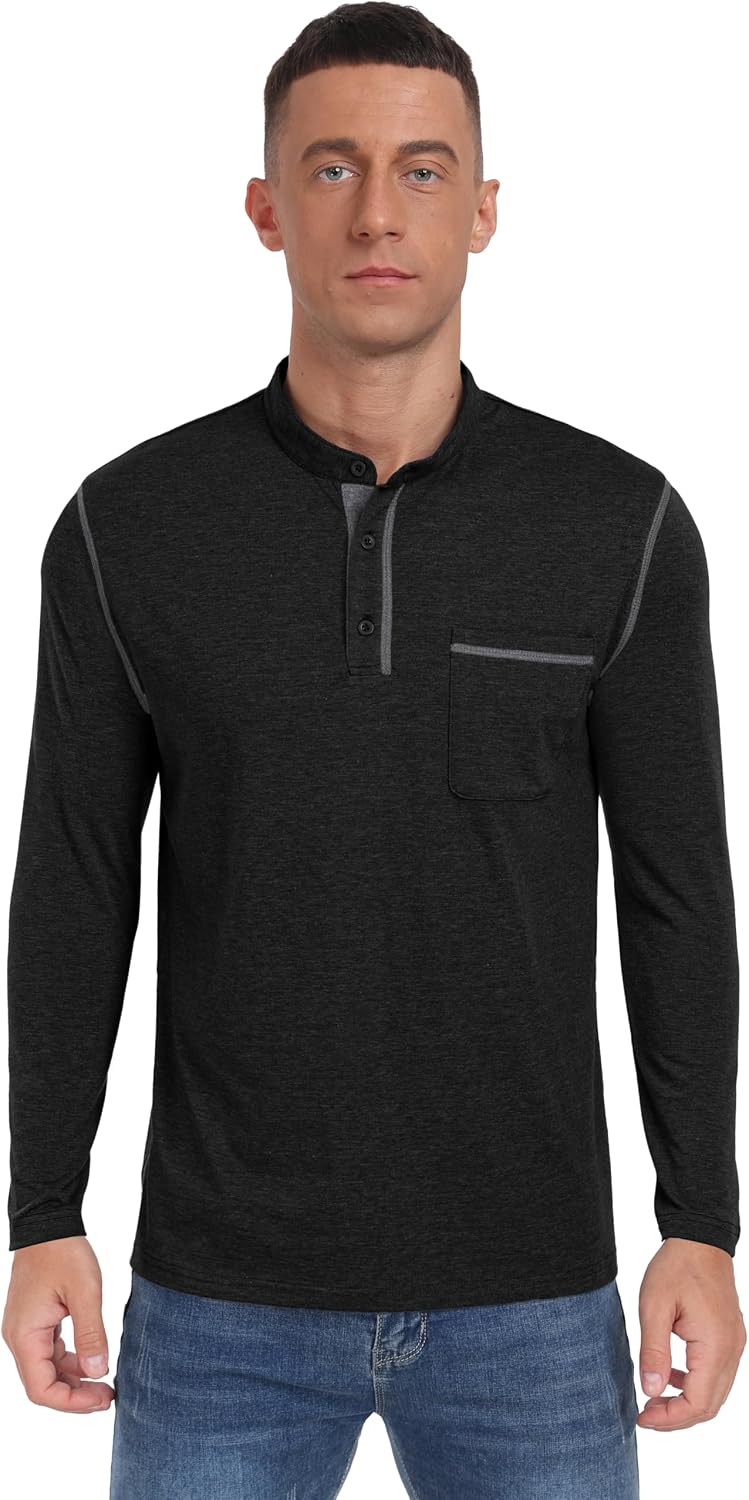 Sailwind Men's Fashion Henley Shirt Classic Long Sleeve Lightweight Button Cotton T-Shirt Casual Top with Pocket