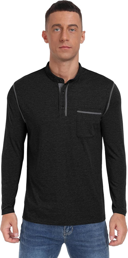 Sailwind Men's Fashion Henley Shirt Classic Long Sleeve Lightweight Button Cotton T-Shirt Casual Top with Pocket
