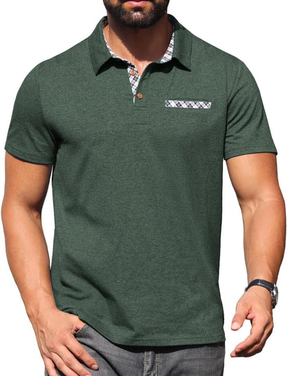 Sailwind Men's Polo Shirts Lightweight Short Sleeve Casual Cotton T-Shirt Summer Button Collared Golf Tee with Pocket