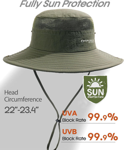 FURTALK Sun Hats for Men Women UPF Sun Protection Breathable Wide Brim | Nylon UV Protection, Breathable Adjustable, 2-in-1 Wide Brim, Packable Water-Resistant, Fishing Hiking Summer