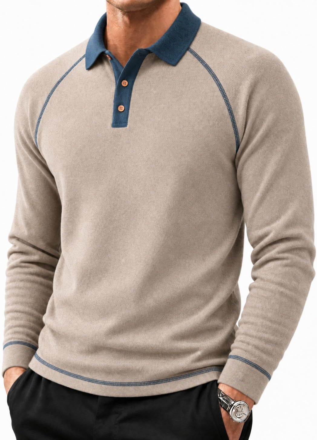 Sailwind Mens Long Sleeve Polo Shirts Fashion Casual Raglan Button Polo Tee Collared Golf Shirt