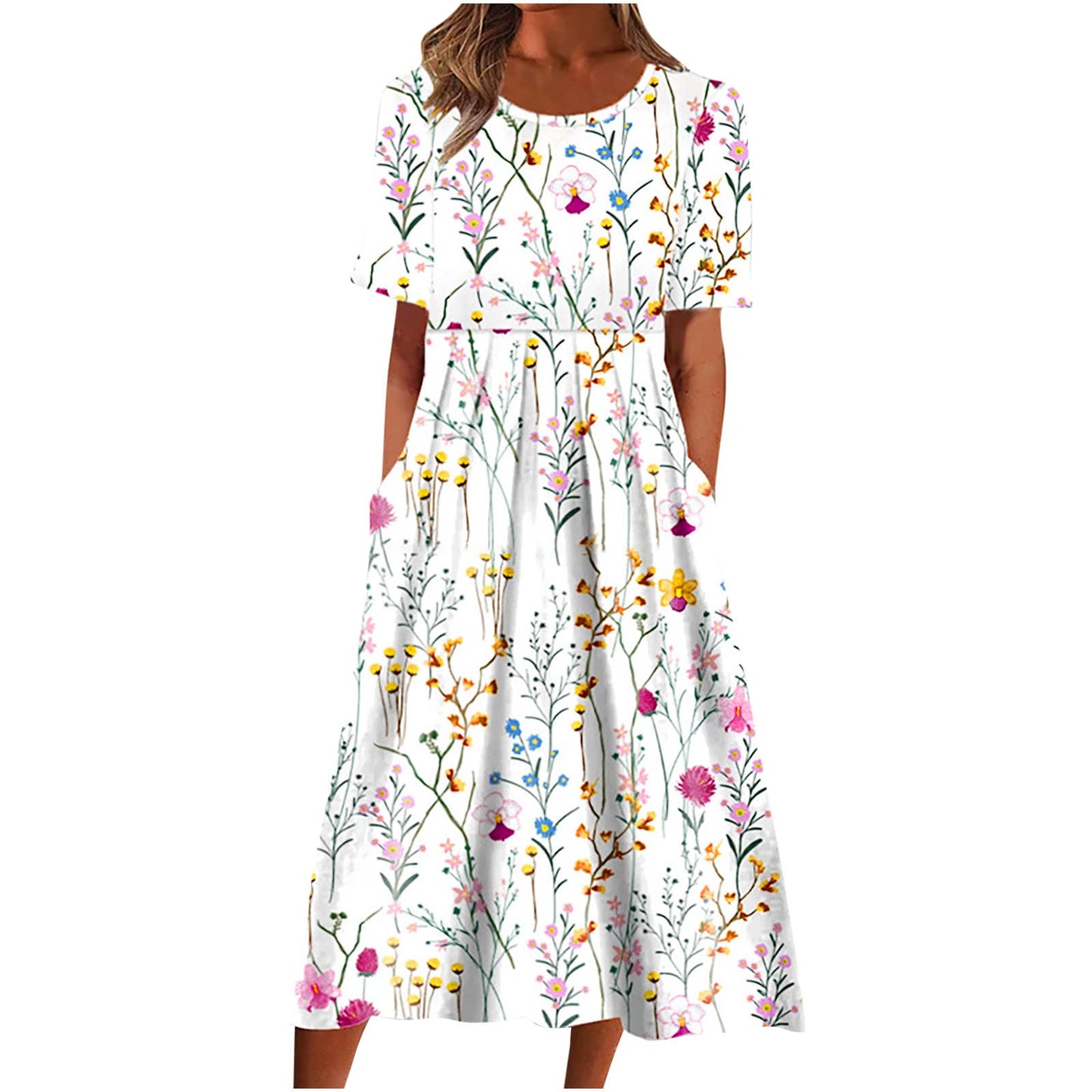 fartey Tshirt Dress for Women 2026 Casual Plus Size Summer Midi Dress Boho Floral Print Loose Flowy Long Dresses with Pockets