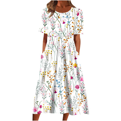fartey Tshirt Dress for Women 2026 Casual Plus Size Summer Midi Dress Boho Floral Print Loose Flowy Long Dresses with Pockets
