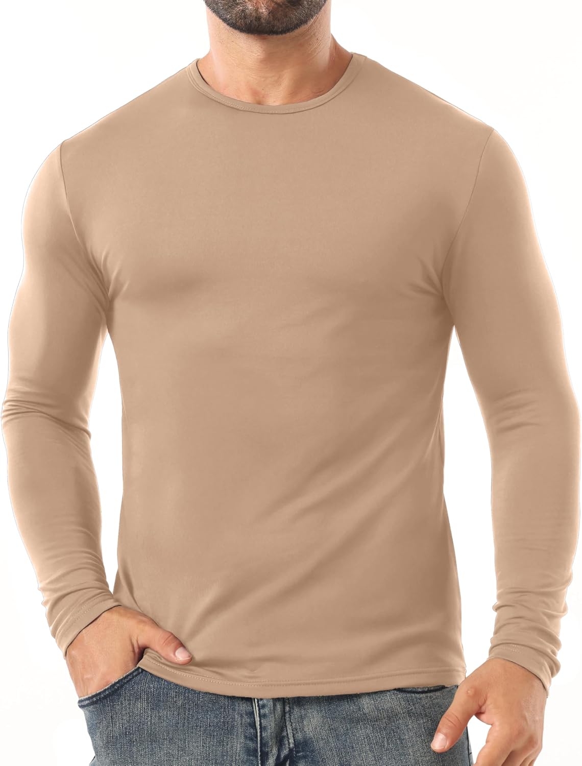 Sailwind Men Thermal Underwear for Men Long Sleeve Lightweight CrewCompression Shirt Khaki