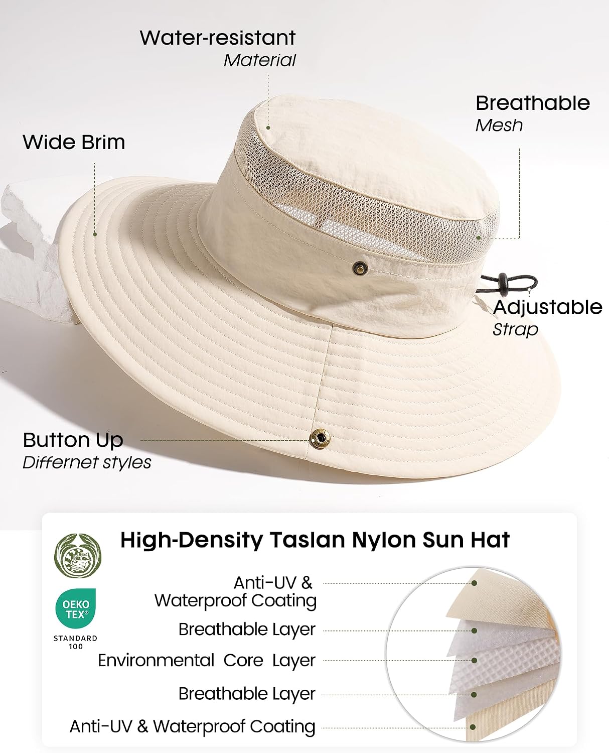 FURTALK Sun Hats for Women with Ponytail Hole Hiking Summer Wide Brim Outdoor UV Protection Bucket Safari Hat