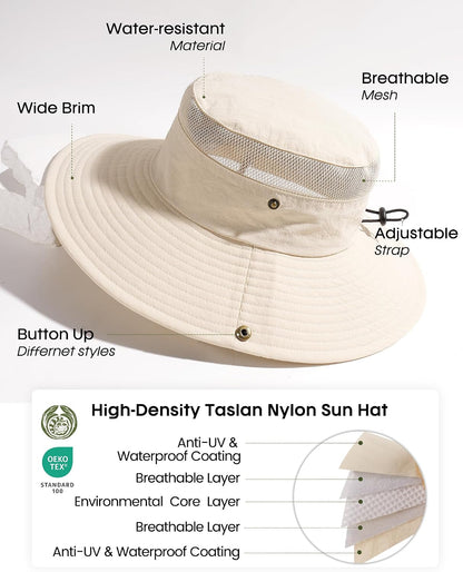 FURTALK Sun Hats for Women with Ponytail Hole Hiking Summer Wide Brim Outdoor UV Protection Bucket Safari Hat