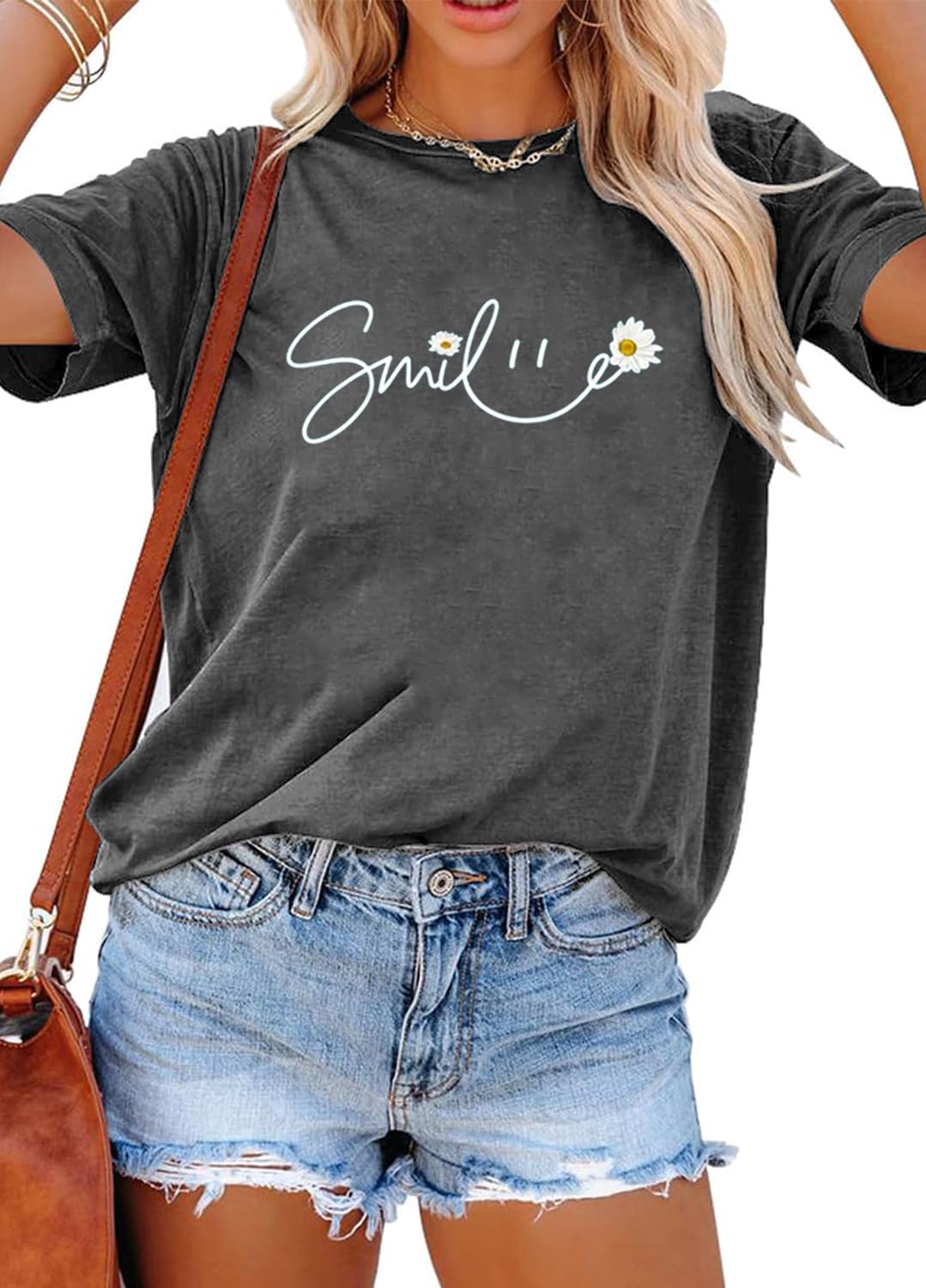 YEXIPO Womens Graphic Tees Short Sleeve Summer Tops Funny Letter Print Crew Neck Casual Loose Cute T Shirts