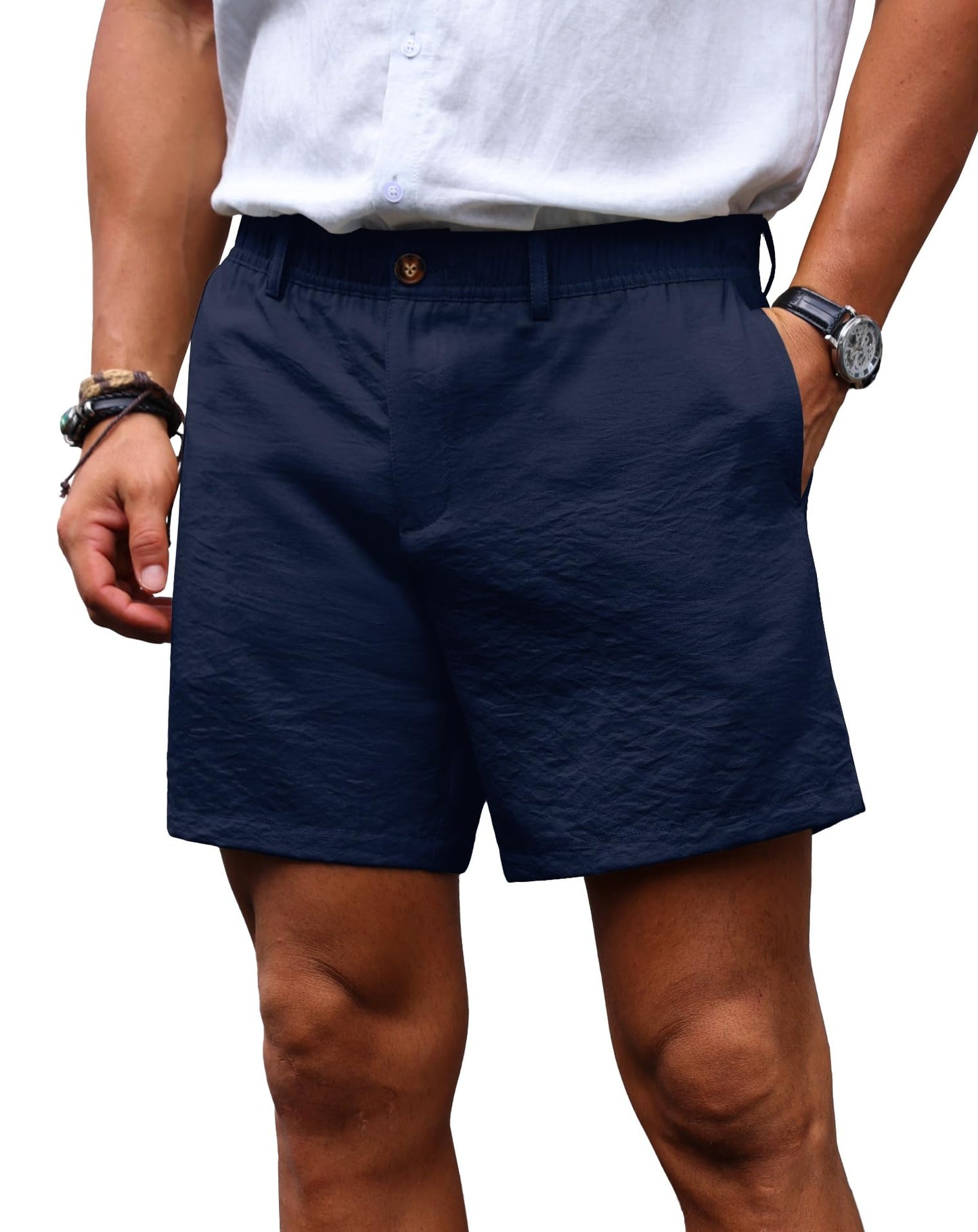 Sailwind Men’s 5.5" Linen Shorts Casual Summer Elastic Waist Lightweight Vacation Shorts with Pockets Daily Wear Outfit