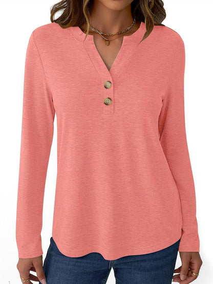 GKBK Womens Long Sleeve Tops Fall Clothing V Neck Casual Shirts Button Dressy Trendy Blouses Loose Fit Tunic