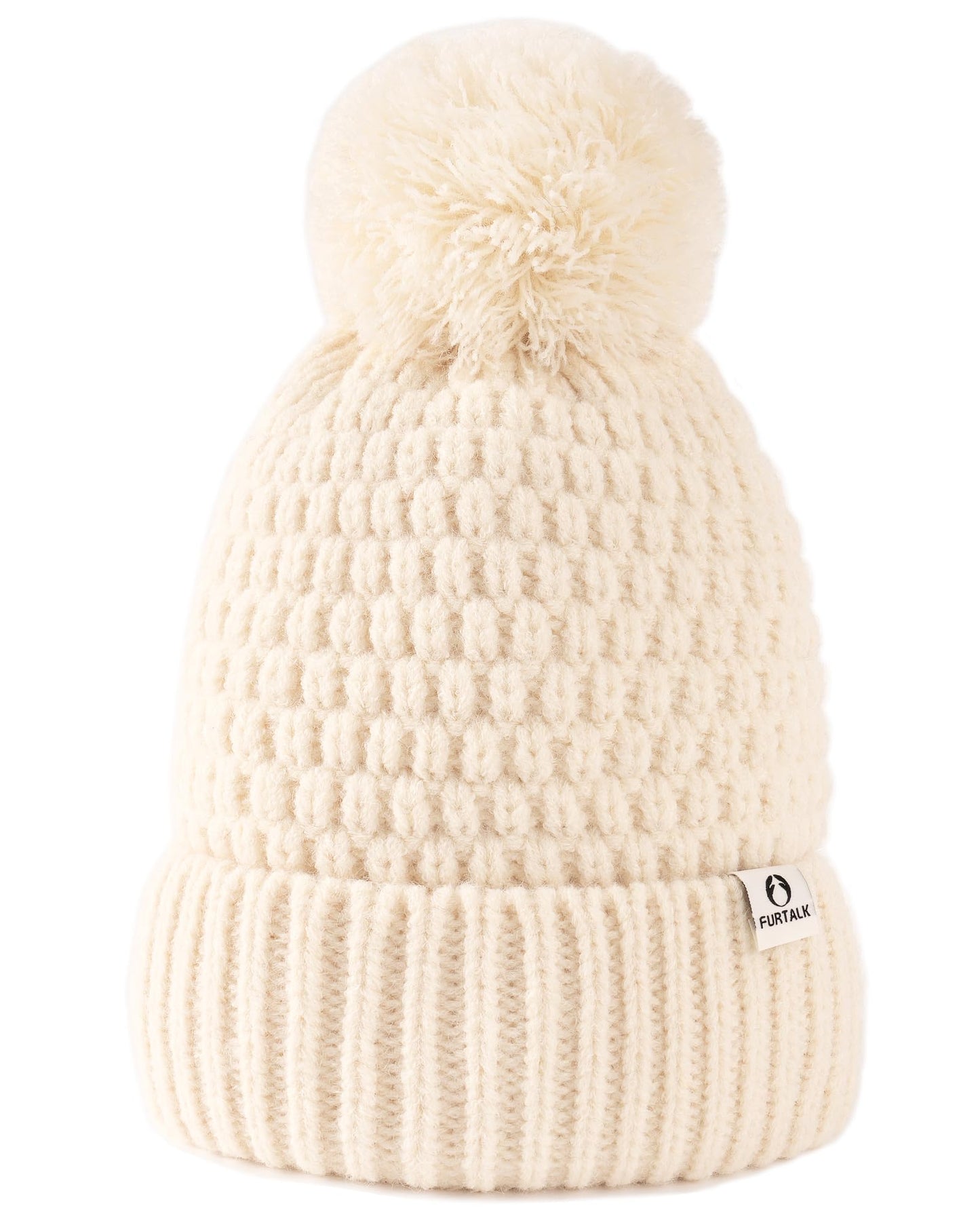 FURTALK Womens Winter Beanie Hat with Knitted Pom Pom Warm Fleece Lined Knit Soft Skull Cap for Women