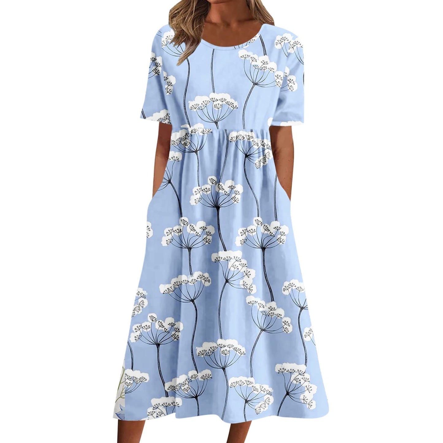 fartey Tshirt Dress for Women 2026 Casual Plus Size Summer Midi Dress Boho Floral Print Loose Flowy Long Dresses with Pockets