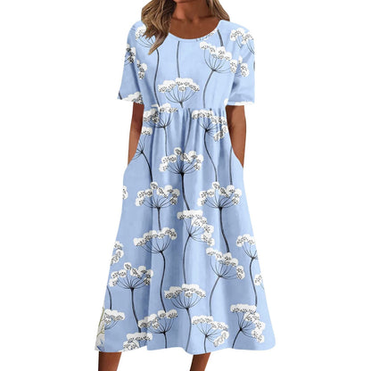 fartey Tshirt Dress for Women 2026 Casual Plus Size Summer Midi Dress Boho Floral Print Loose Flowy Long Dresses with Pockets