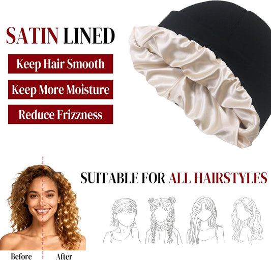 PFFY Womens Satin Lined Beanie Hat Silk Lining Winter Hats Beanies for Women Soft Slouchy Beanie Skull Cap