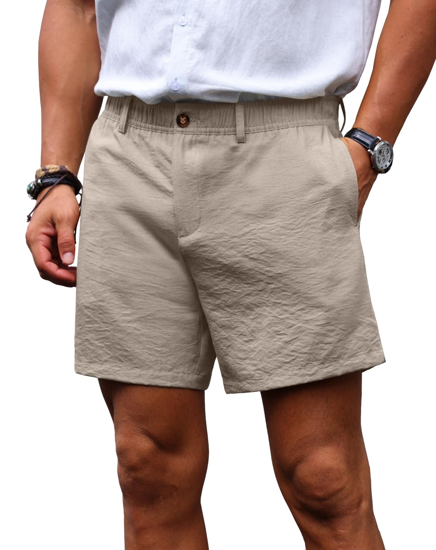 Sailwind Men’s 5.5" Linen Shorts Casual Summer Elastic Waist Lightweight Vacation Shorts with Pockets Daily Wear Outfit