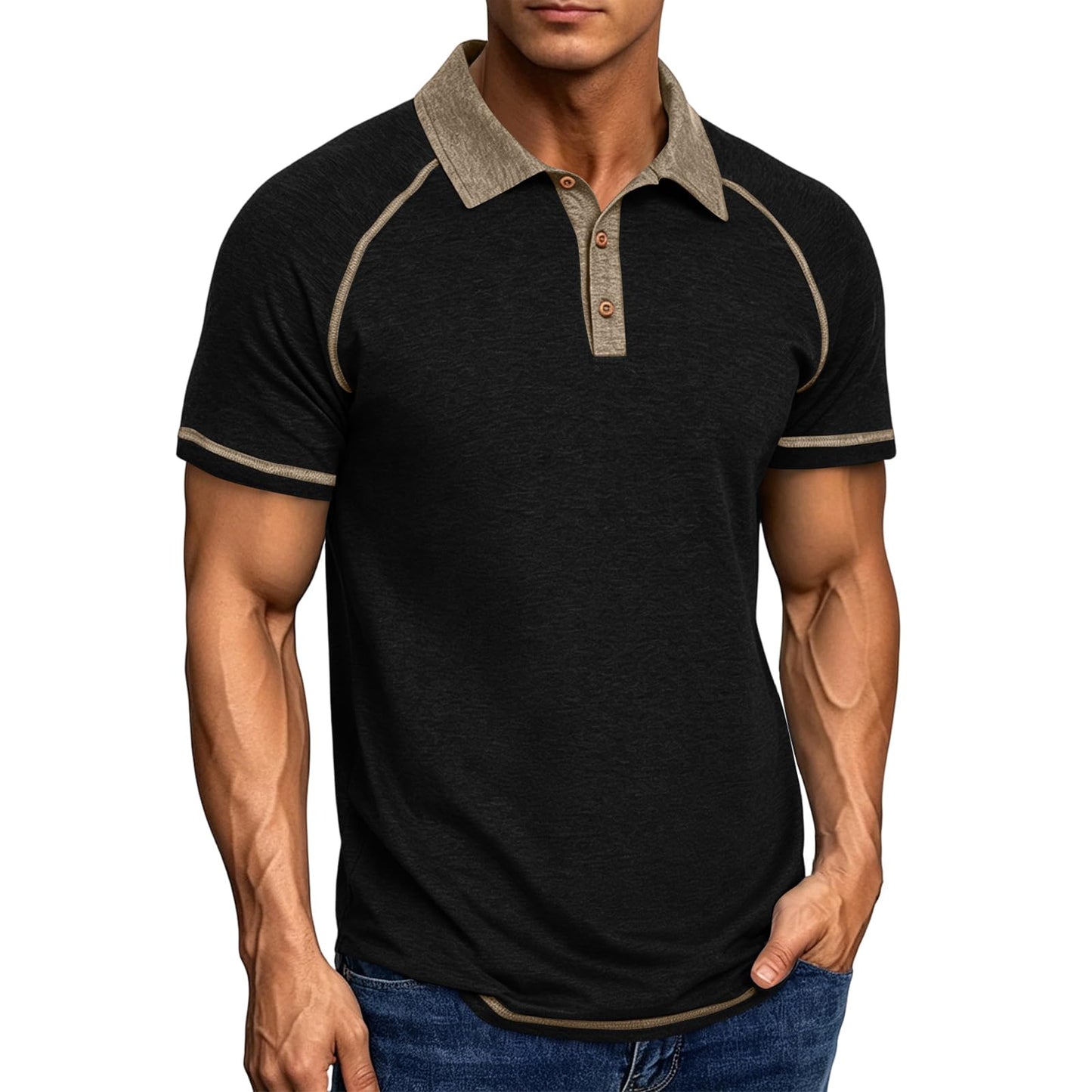 Mens Cotton Polo Shirts Short Sleeve Raglan Collared Casual Summer Fashion Spread Collar Golf Shirts