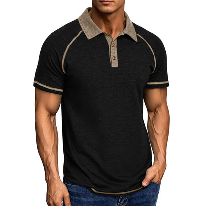 Mens Cotton Polo Shirts Short Sleeve Raglan Collared Casual Summer Fashion Spread Collar Golf Shirts